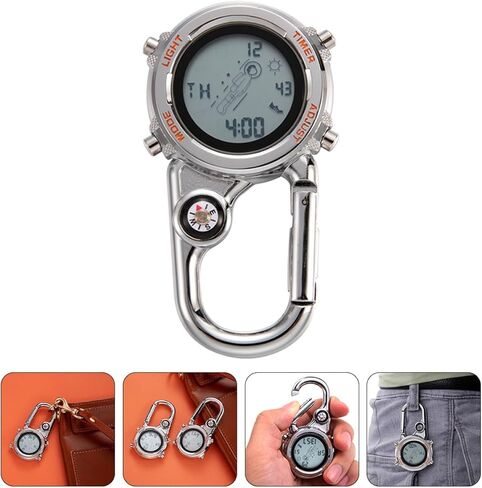 Carabiner Digital Clip Watch with Compass Multifunctional Outdoor Sports Pocket Fob Belt Watch for Men Women Climbing Hiking Backpack Use in Saudi Arabia