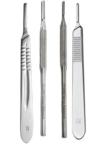 Set of 4 - Scalpel Handle No. 3 + No. 4 - Round Handle Design with Knurled Grip + Regular Flat Design - Stainless Steel Scalpel Knife Handle for Use with 10 Series and 20 Series Blades in Saudi Arabia