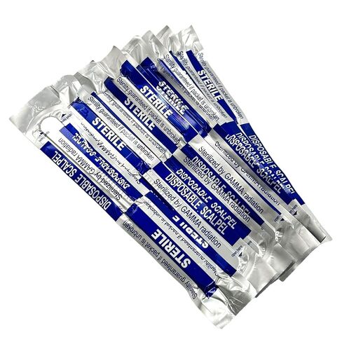 Sterile #11 Disposable Scalpels with Plastic Handle and Measuring Ruler Feature (0cm to 6cm) Individually Foil Wrapped (5) in Saudi Arabia