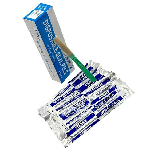 Sterile #11 Disposable Scalpels with Plastic Handle and Measuring Ruler Feature (0cm to 6cm) Individually Foil Wrapped (5) in Saudi Arabia