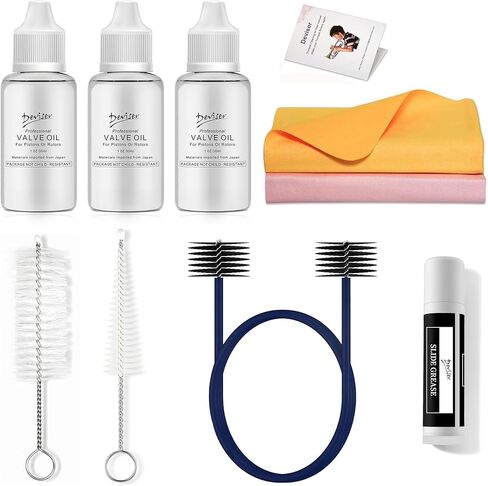 Low Brass Care Kit All in One Bundle with Valve Oil x3,Slide Grease,Cleaning Swab x2,Mouthpiece,Bore Brushes, Instruction.Everything you need for Tuba,Euphonium,Baritone, Sousaphone ect. in Kuwait