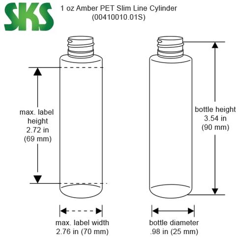 1 oz Amber PET Slim Line Cylinders (Bulk), Caps NOT Included in Kuwait