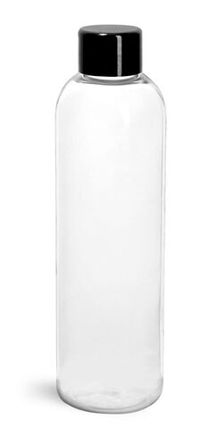 4 oz Plastic Bottles, Clear PET Cosmo Rounds w/Black Smooth PS-22 Lined Caps in Kuwait