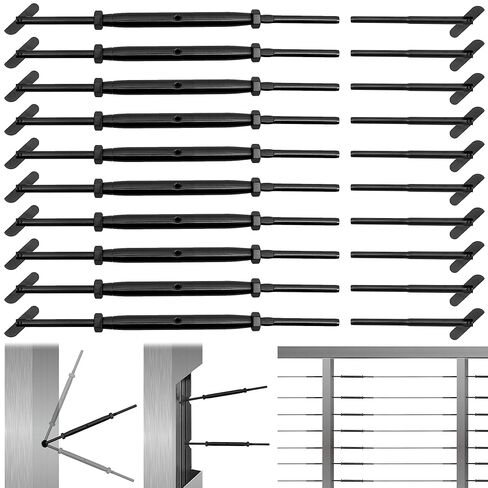 Helffer 10 Pairs Black Cable Railing Hardware Kit for 1/8" Cable Railing System, Highly Durable T316 Stainless Steel Turnbuckle for Metal Post Installations in Kuwait