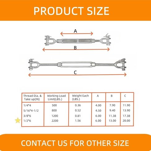 HomelyNest Heavy Duty Turnbuckle Tensioner, 2200 lbs Working Load Limit, Weather Resistant Hot Dipped Galvanized Steel, Jaw and Jaw Turnbuckles for Cables Wire, Carbon Steel (3/8 * 6) in Saudi Arabia