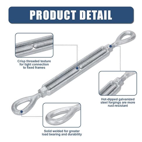 3/8 Inch X 6" Galvanized Turnbuckle Hook,Heavy Duty Stainless Steel Swivel Eye and Eye Turnbuckle,1200 LBS Working Load Limit,Suitable for Industrial and Construction Applications(4 Pack) in Kuwait