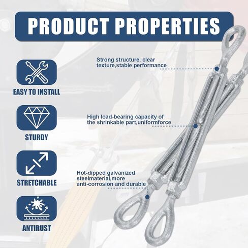 3/8 Inch X 6" Galvanized Turnbuckle Hook,Heavy Duty Stainless Steel Swivel Eye and Eye Turnbuckle,1200 LBS Working Load Limit,Suitable for Industrial and Construction Applications(4 Pack) in Kuwait