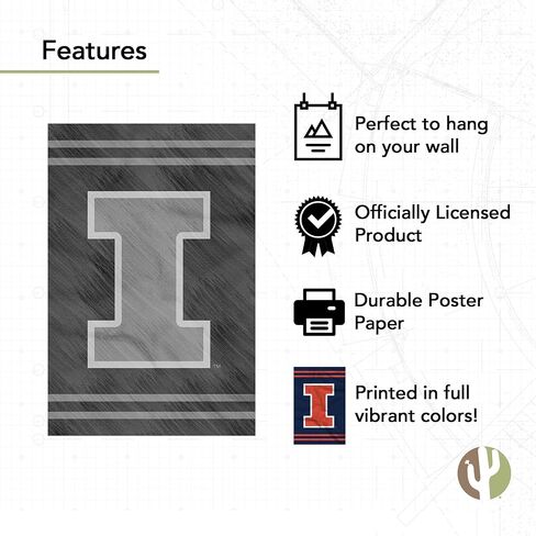 Desert Cactus University of Illinois Poster Fighting Illini U of I 11 x 17 Inch Room Office Décor Decoration Official Fan Gear (11x17,Version 3) in Saudi Arabia