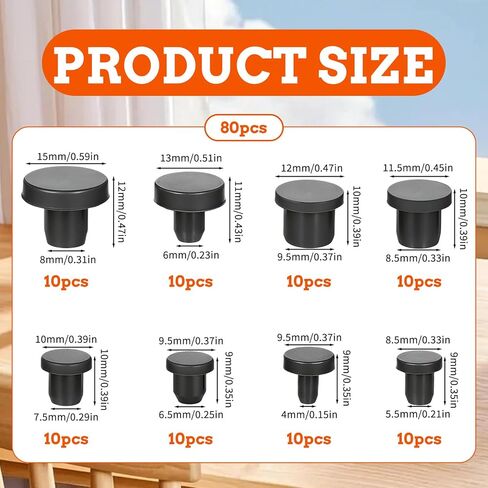 80 Pcs Rubber Plugs, Black 8 Sizes Rubber Stoppers Plugs Portable Waterproof Silicone Button Hole End Covers High Flexible Rubbers Drain Plug for Pipe Bottles Flower Pots Test Tubes in Kuwait