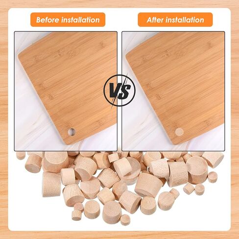 Tnisesm 230Pcs Wood Plugs 1/2" 3/8" 5/16" 3/16" Hole Plugs Button Plugs 2 Styles Button Screw Covers Assortment Kit Mushroom & Flush Wood Caps in Kuwait