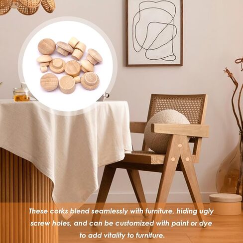 Tnisesm 230Pcs Wood Plugs 1/2" 3/8" 5/16" 3/16" Hole Plugs Button Plugs 2 Styles Button Screw Covers Assortment Kit Mushroom & Flush Wood Caps in Kuwait