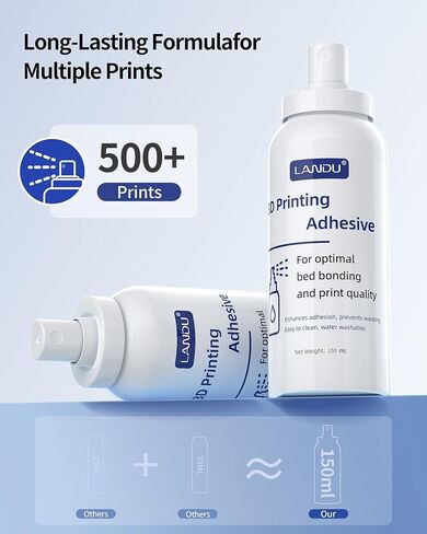 LANDU 3D Printing Adhesive, 3D Printer Build Plate Bed Adhesive Glue Reduces Warping for ABS, ASA, PLA, and PETG Filament Suitable for Various 3D Printing Beds, 3D Glue for 3D Printing - 150ml in Kuwait