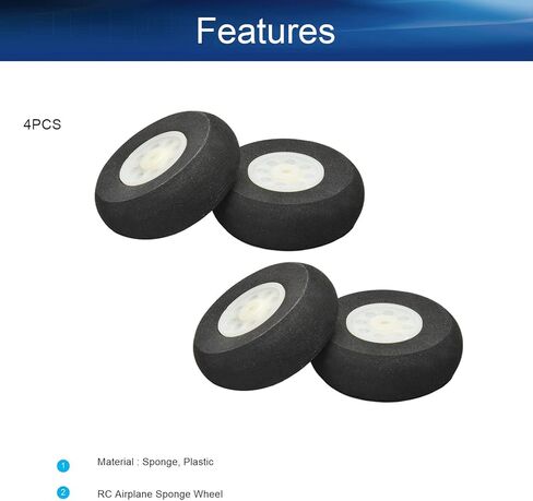 Heyiarbeit 4pcs 1.97" RC Model Airplane Foam Wheel Replacement for DIY RC Remote Plane Aircraft Grill Wheel with Plastic Hub Black White in Saudi Arabia