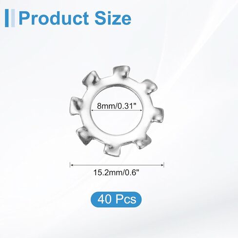 40 قطعة من Uxcell 5/16 غسالة قفل أسنان خارجية، 304 من الفولاذ المقاوم للصدأ متعدد الأسنان، قفل قفل نجمة، لون فضي in Saudi Arabia