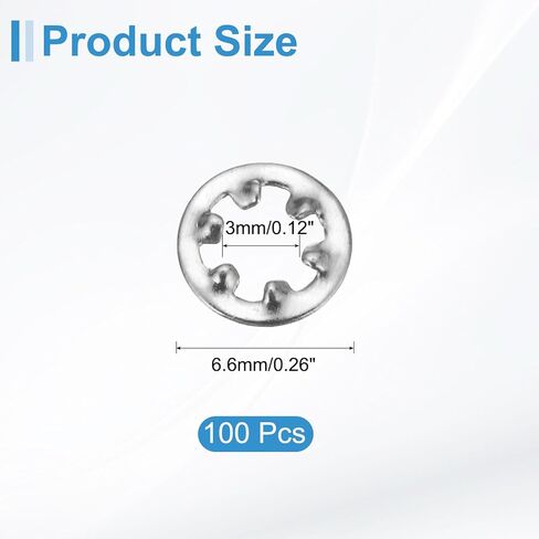 100 قطعة من Uxcell 4# غسالة قفل أسنان داخلية، 304 من الفولاذ المقاوم للصدأ متعدد الأسنان، قفل قفل على شكل نجمة، لون فضي in Saudi Arabia