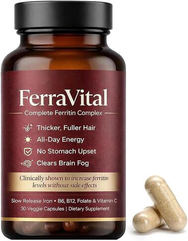 Ferritin Supplement for Women – Supports Healthy Iron & Energy Levels – with Ferrous Glycine, Vitamins C, B12, B6, Folate, Zinc & Probiotics – 60 Capsules in Saudi Arabia