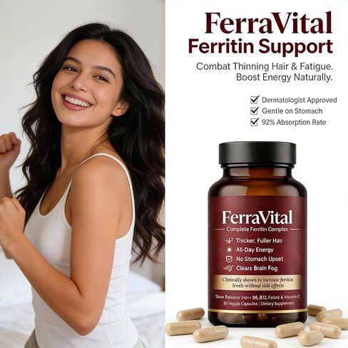 Ferritin Supplement for Women – Supports Healthy Iron & Energy Levels – with Ferrous Glycine, Vitamins C, B12, B6, Folate, Zinc & Probiotics – 60 Capsules in Saudi Arabia