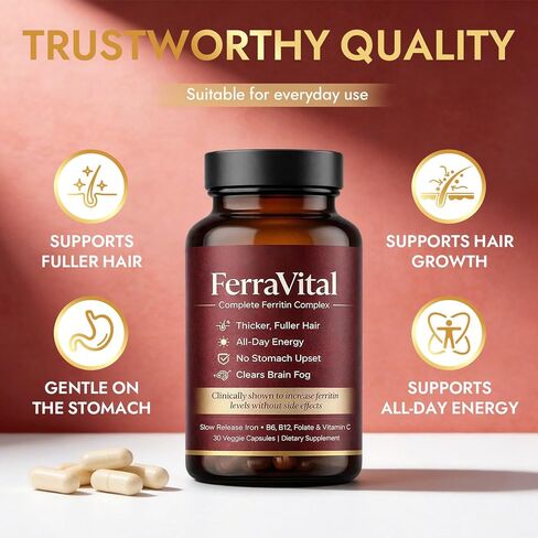 Ferritin Supplement for Women – Supports Healthy Iron & Energy Levels – with Ferrous Glycine, Vitamins C, B12, B6, Folate, Zinc & Probiotics – 60 Capsules in Saudi Arabia