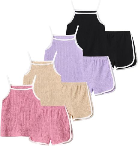 Girls Summer Clothes 4 Piece Cute Outfits Cami Tank Top and Dolphin Shorts Sets for Kid Casual, Dance, Beach in Kuwait