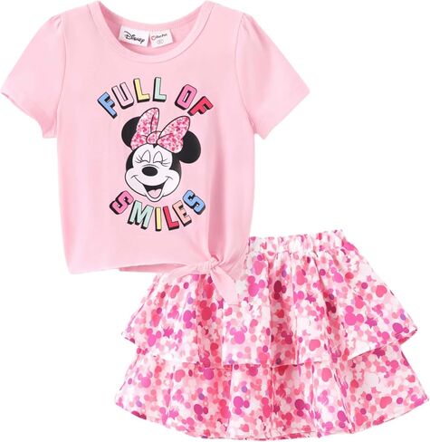 Disney Frozen Elsa Stitch Princess Minnie Toddler Girl 2 Piece Outfit Puff Sleeve Top & Sparkly Skirt Set Birthday Dress 2-9Y in Kuwait