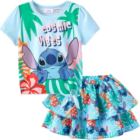 Disney Frozen Elsa Princess Moana Minnie Toddler Girl Girt: Girls Summer T-shirt & Layered Skirt 2 قطعة مجموعة (2-6Y) in Kuwait