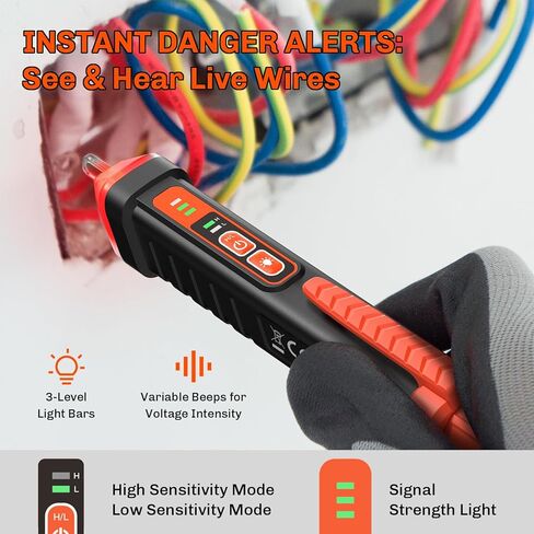 Non Contact Voltage Tester Pen, Electrical Tester Pen, AC 12/48-1000V Dual Sensitivity, Live/Neutral Wire Detector with LED Flashlight & Audible Alarm, Safety Certified, Breakpoint Finder in Kuwait