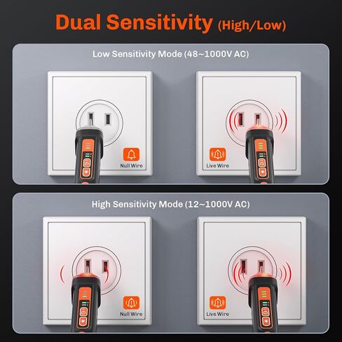 Non Contact Voltage Tester Pen, Electrical Tester Pen, AC 12/48-1000V Dual Sensitivity, Live/Neutral Wire Detector with LED Flashlight & Audible Alarm, Safety Certified, Breakpoint Finder in Kuwait