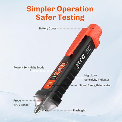 Non Contact Voltage Tester Pen, Electrical Tester Pen, AC 12/48-1000V Dual Sensitivity, Live/Neutral Wire Detector with LED Flashlight & Audible Alarm, Safety Certified, Breakpoint Finder in Kuwait