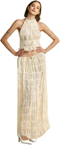 Women Y2K Skirt Set Outfits Strapless Crop Top Bodycon Midi Skirt Dress Sexy 2 Piece Knit Outfits Skirt Summer in Kuwait