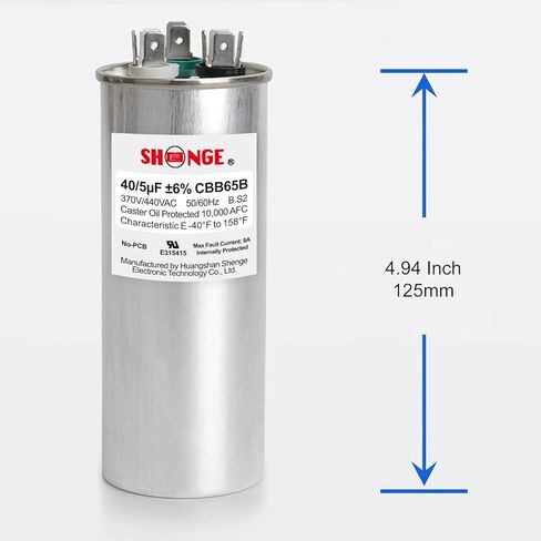 40+5uF 40/5 MFD ±6% 370V/440V CBB65B AC Capacitor, Dual Run Round Capacitor Replacement for HVAC Motor Start, Fan Start, Heat Pump, Condenser Straight Cool in Kuwait
