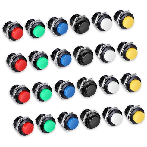 24 Pcs 16MM 5/8" Momentary Push Button Switch, High Round Waterproof Metal Shell on Off Switch, Self-Resetting with Screw Terminals, 3A 250V AC 2-Pin Self-Resetting Mini Round Switches (6 Colors) in Saudi Arabia