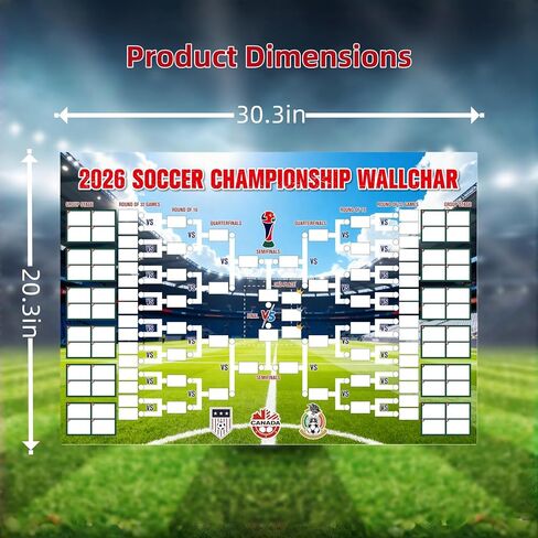 2026 Soccer Championship Schedule Poster & Final Round 48-Team Collection Reusable 2-in-1 Wall Chart with Wipeable Surface, Waterproof & Crease-Free (30.3x21.3 Inch) Football Gift for Soccer Fans in Saudi Arabia