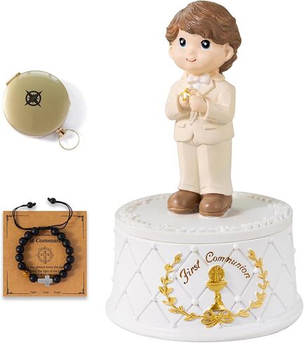 هدايا الشركة الأولى للفتيات- تمثال فتاة مقدسة مع صندوق التذوق و Flower Girl Headpiece & Cross Necklace & Cross Cross المشمولة ، هدايا الشركة الأولى للفتيات in Kuwait
