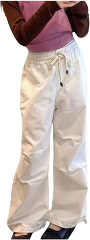 سراويل كارجو غير رسمية للفتيات بلون سادة فضفاضة تناسب الهواء الطلق سراويل باراشوت رياضية للتنزه سيرًا على الأقدام مع جيوب in Kuwait