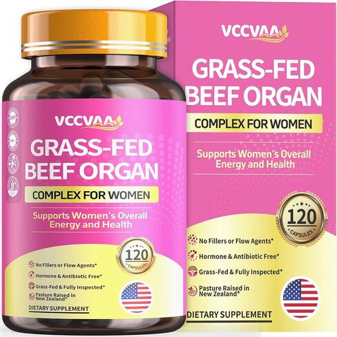Beef Organ Supplement for Women, Grass-Fed Beef Liver Uterine Kidney Heart Organ Complex with Vitamins & Herbal | Detox, Hormone, Iron-Rich Energy & Skin Renewal | 120 Caps, 3rd Party Tested in Saudi Arabia