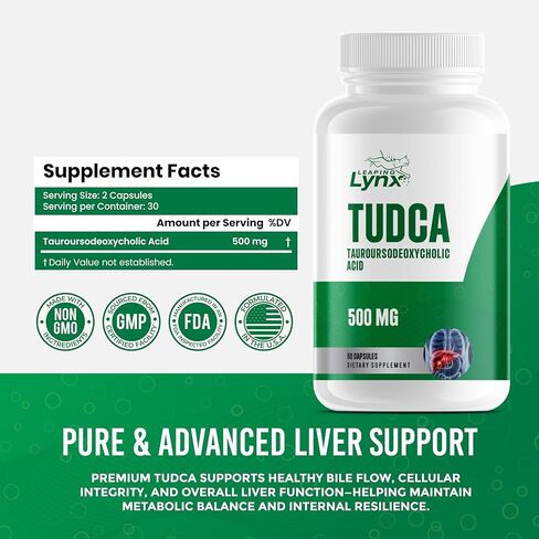 TUDCA 500mg – Tauroursodeoxycholic Acid Supplement – 60 Capsules – TUDCA Liver Support Supplement – Bile Acid Digestive Support – Non-GMO, ISO-Certified in Kuwait