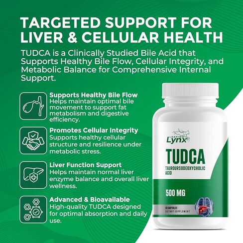 TUDCA 500mg – Tauroursodeoxycholic Acid Supplement – 60 Capsules – TUDCA Liver Support Supplement – Bile Acid Digestive Support – Non-GMO, ISO-Certified in Kuwait