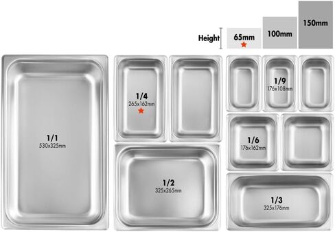 مقلاة طاولة بخار من الفولاذ المقاوم للصدأ مقاس 1/4 من New Star Foodservice، 10.5 × 6.4 × 2.5 بوصة، 18/8 من الفولاذ المقاوم للصدأ، مقياس 24، معتمدة من NSF (مجموعة من 6) in Saudi Arabia