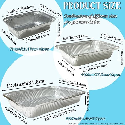 BIBRADAA® 35 Pack Aluminum Pans with Lids,2200ml(4.4LB)/1100ml(2.4LB)/700ml(1.5LB) Foil Pans with Lids,Aluminum Foil Pans,For Catering,Meal Prep and Takeout.Comes with 10 sets of wooden cutlery. in Saudi Arabia