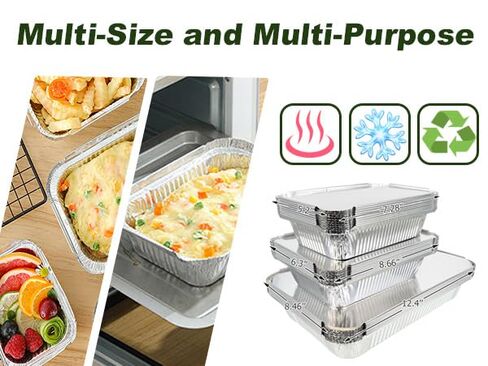 BIBRADAA® 35 عبوة من مقالي الألومنيوم بأغطية، 2200 مل (4.4 رطل)/1100 مل (2.4 رطل)/700 مل (1.5 رطل) مقالي رقائق معدنية بأغطية، مقالي رقائق الألومنيوم، لتقديم الطعام، وإعداد الوجبات والإخراج. تأتي مع 10 مجموعات من أدوات المائدة الخشبية. in Kuwait