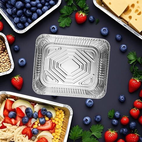 BIBRADAA® 35 عبوة من مقالي الألومنيوم بأغطية، 2200 مل (4.4 رطل)/1100 مل (2.4 رطل)/700 مل (1.5 رطل) مقالي رقائق معدنية بأغطية، مقالي رقائق الألومنيوم، لتقديم الطعام، وإعداد الوجبات والإخراج. تأتي مع 10 مجموعات من أدوات المائدة الخشبية. in Kuwait