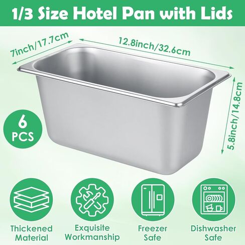 6 Pack Stainless Steel Hotel Pans 1/3 Size x 6" Deep Steam Table Pan 1/3 Stainless Steel Food Pan 6 Inch Deep Stainless Steel Commercial Food Pans for Hotel, Restaurant, Buffet, Home in Kuwait