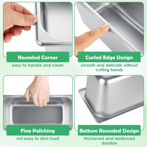 6 Pack Stainless Steel Hotel Pans 1/3 Size x 6" Deep Steam Table Pan 1/3 Stainless Steel Food Pan 6 Inch Deep Stainless Steel Commercial Food Pans for Hotel, Restaurant, Buffet, Home in Kuwait