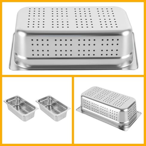 مقالي الفندق، 2 عبوة من الفولاذ المقاوم للصدأ مقاس 1/3 مقلاة طاولة بخار مثقوبة من الفولاذ المقاوم للصدأ، عمق 4 بوصات، درجة الطعام، مضادة للمربى، مقلاة بوفيه تجارية للمطبخ، والتصريف والخضروات بالبخار، آمنة للاستخدام في غسالة الأطباق والفرن in Kuwait