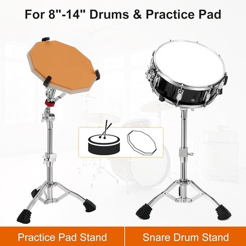 Heavy-Duty Snare Drum Stand, Ultra Sturdy Double-Braced Stand for 8" to 14" Snare Drum & Practice Pad, Height Adjustable | with 5A Drum Sticks, Drumsticks Holder, Carry Bag and Drum Key in Kuwait
