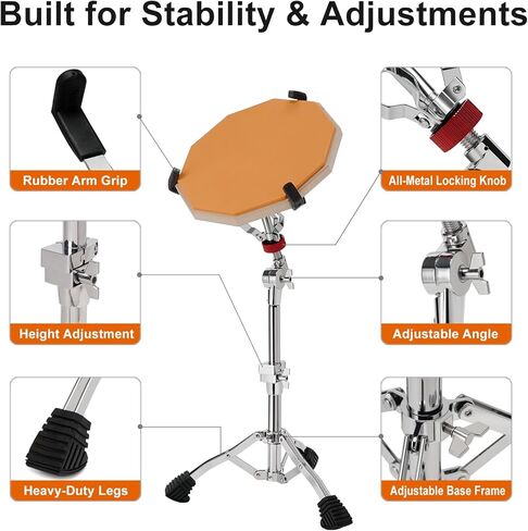 Heavy-Duty Snare Drum Stand, Ultra Sturdy Double-Braced Stand for 8" to 14" Snare Drum & Practice Pad, Height Adjustable | with 5A Drum Sticks, Drumsticks Holder, Carry Bag and Drum Key in Kuwait