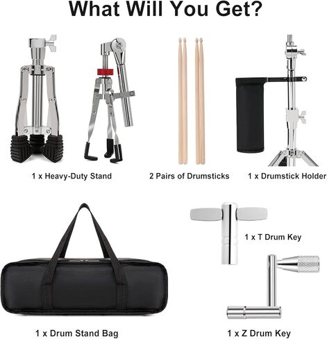 Heavy-Duty Snare Drum Stand, Ultra Sturdy Double-Braced Stand for 8" to 14" Snare Drum & Practice Pad, Height Adjustable | with 5A Drum Sticks, Drumsticks Holder, Carry Bag and Drum Key in Kuwait