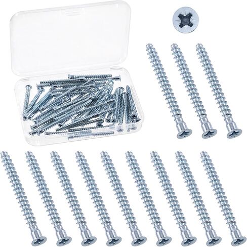 Swpeet 50Pcs M7 x 50mm Blue-White Zinc Plated Carbon Steel Confirmat Screws Assortment Kit, Hex Socket Drive Countersunk Self-Tapping Furniture Connecting Screw for Assembly and Mounting in Saudi Arabia