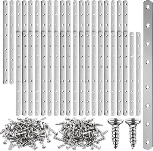 Zonon 20 Pcs Flat Mending Plate 12" Stainless Steel Straight Brackets Flat Straight Braces Metal Plate with Holes Mending Joining Plates Repair Fixing Bracket for Wood Connector with 160 Screws in Kuwait