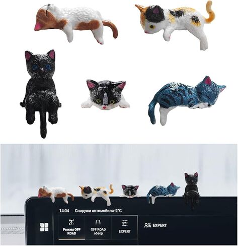 5 PCS Cute Cat Car Dashboard Decoration, Funny Mini Pussy Figure Rearview Mirror Ornament, Kawaii Resin Cat Figurines Auto Interior Dash Decor Accessories for Women Girl in Kuwait